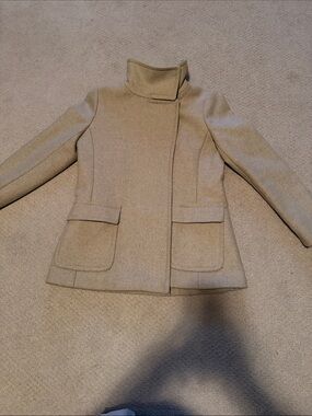 Ann Taylor Tan Stand-Collar Wool Pea Coat